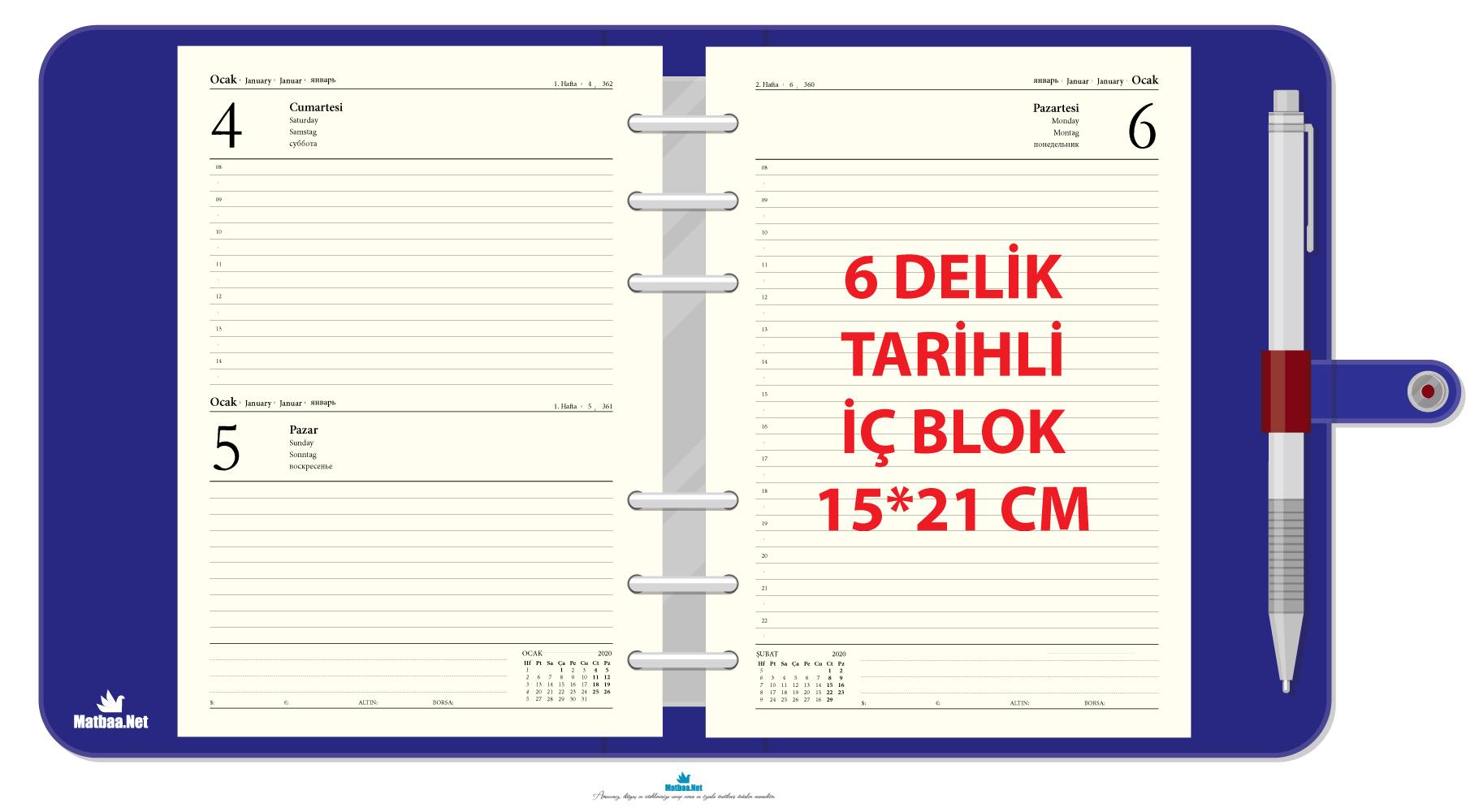 6 DELİKLİ 2025 Günlük Tarihli Organizer İç Refil 15 x 21.5 cm